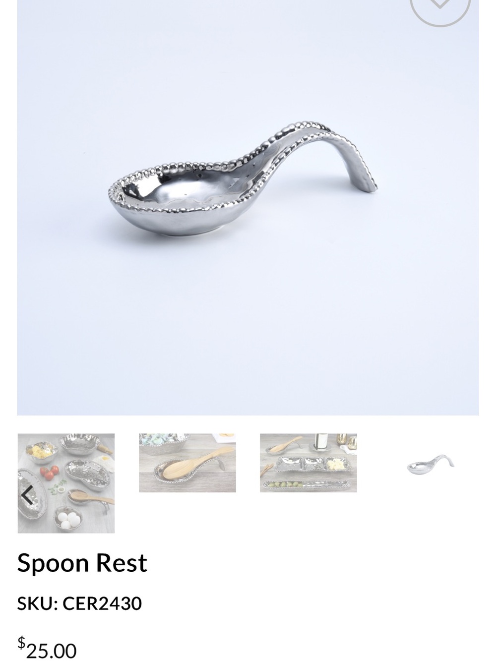 Polished Silver Spoon Rest with Beaded Edge